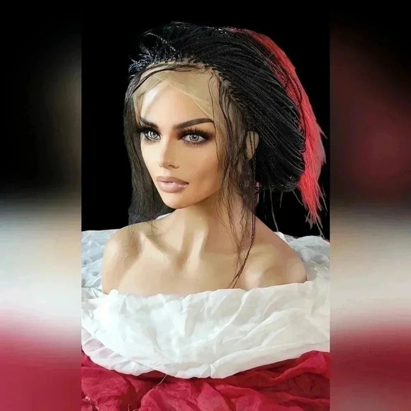 Yassine Red/Black Ombre Braided Wig | 100% Handmade Micro Millions Lace NWT - Picture 6 of 17